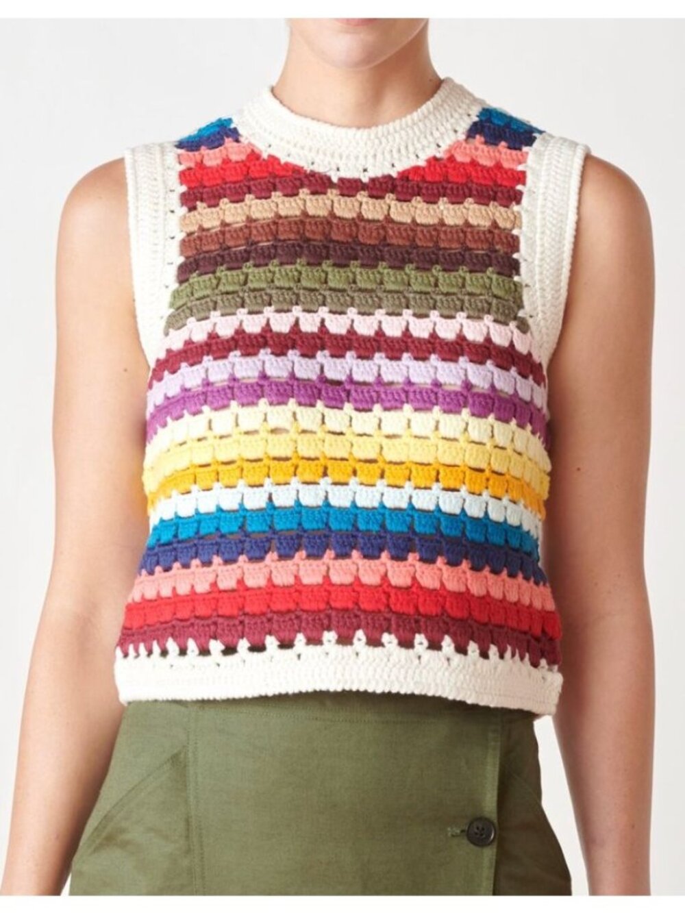 Sea NY Ziggy Hand Crochet Rainbow Stripe Sweater Vest Size Small